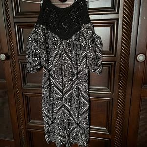 Speechless Black and White Lace Cold Shoulder Short Dress